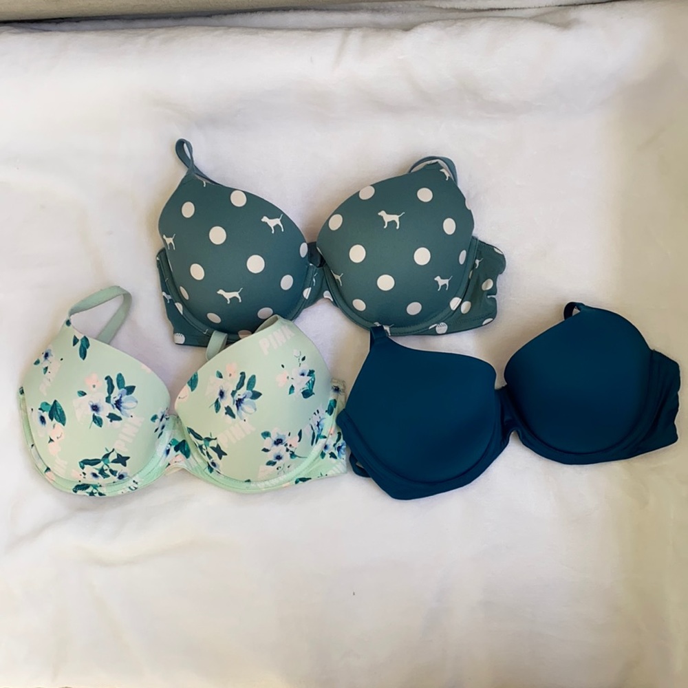 3 pink bras